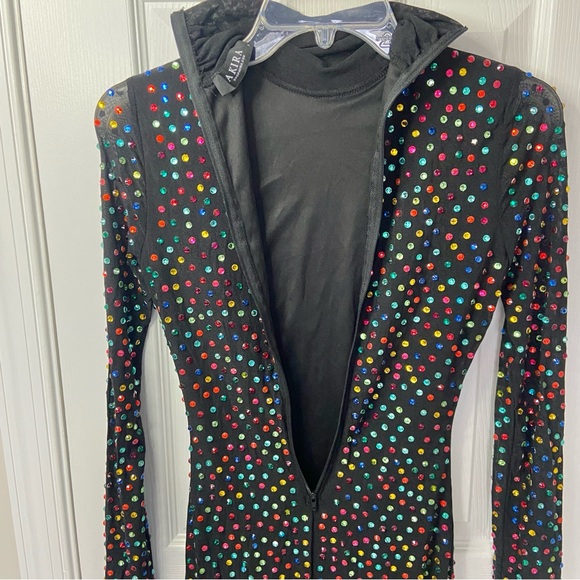 AKIRA Multicolored Rhinestone Bodycon Black Midi Dress Nylon Size Small - Picture 8 of 10